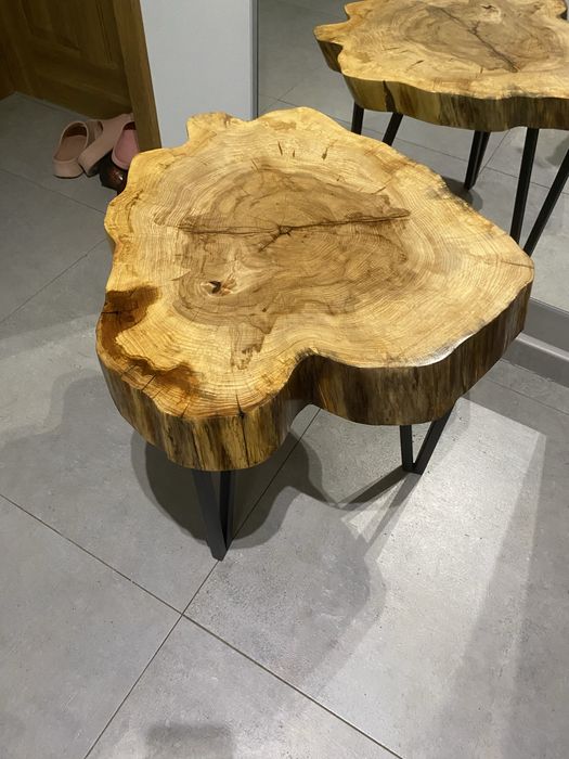 Duży Stolik z plastra wiązu z żywicą-67/57cm