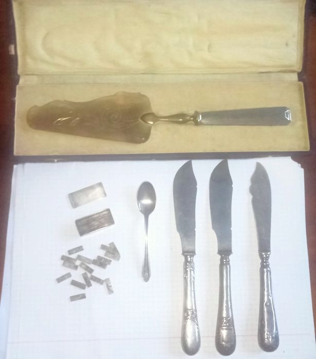 Łopatka do ciast Domino podrożne XVIIIw. Noże Łyżeczka Ag Srebro ANTYK