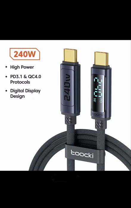 Кабель USB-C Toocki 240W з ватметром