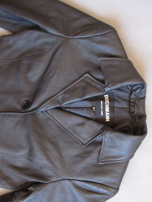 DEICHMANN 38 M skóra czarny damski płaszcz skórzany nowy elegancki