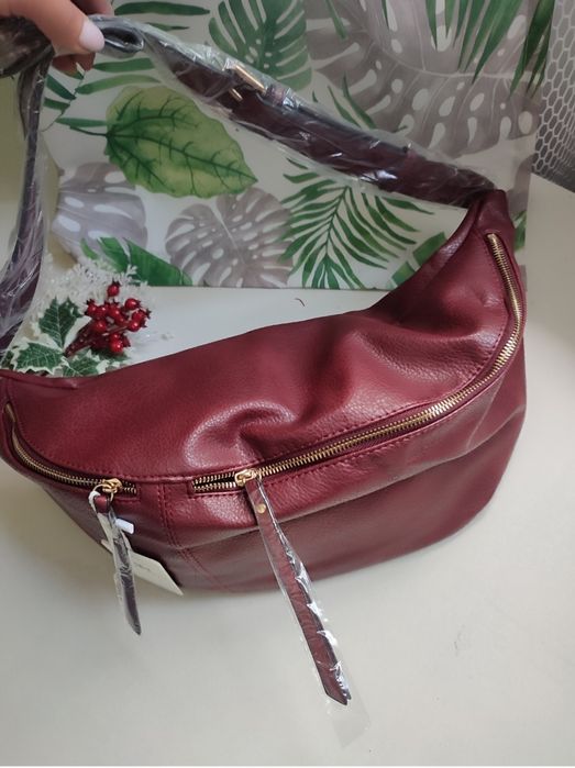 Torebka duża torba nerka XXL eko-skóra bordowa burgundowa RED