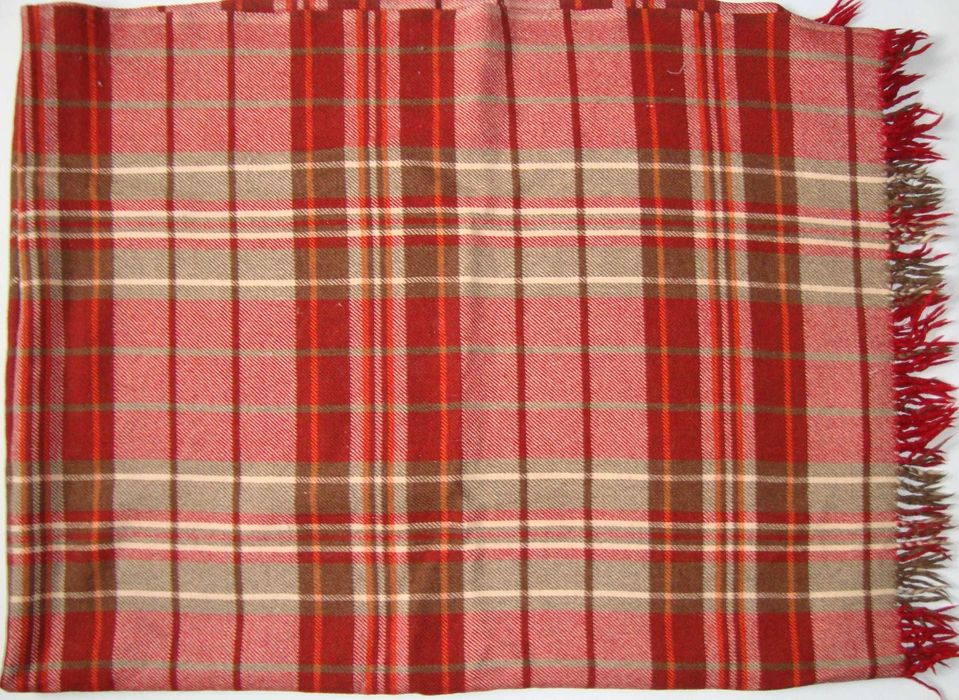 Червоний картатий плед або ковдра з вовни та суміші волокон 150х200 cm