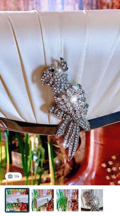 Elegancka Torebka/Kopertówka ECRU/Beżowa-Z Broszką Papużką, Cyrkonie,Diamenty,Wesele.
