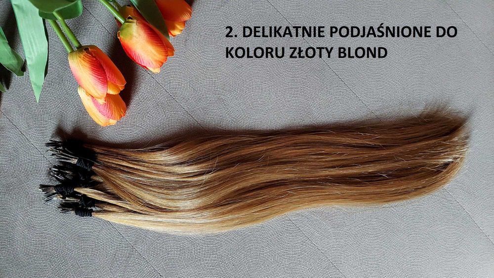 Piękne włosy dziewczynki dziewicze podjaśnione złoty blond, 49g, 44 cm