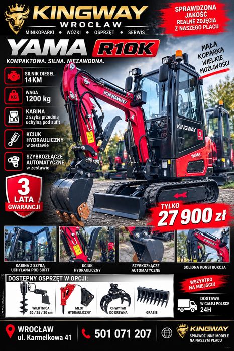 NOWA MINIKOPARKA Kingway YAMA H12K RAMIĘ Skrętne 3 Łyżki System STICK Steer