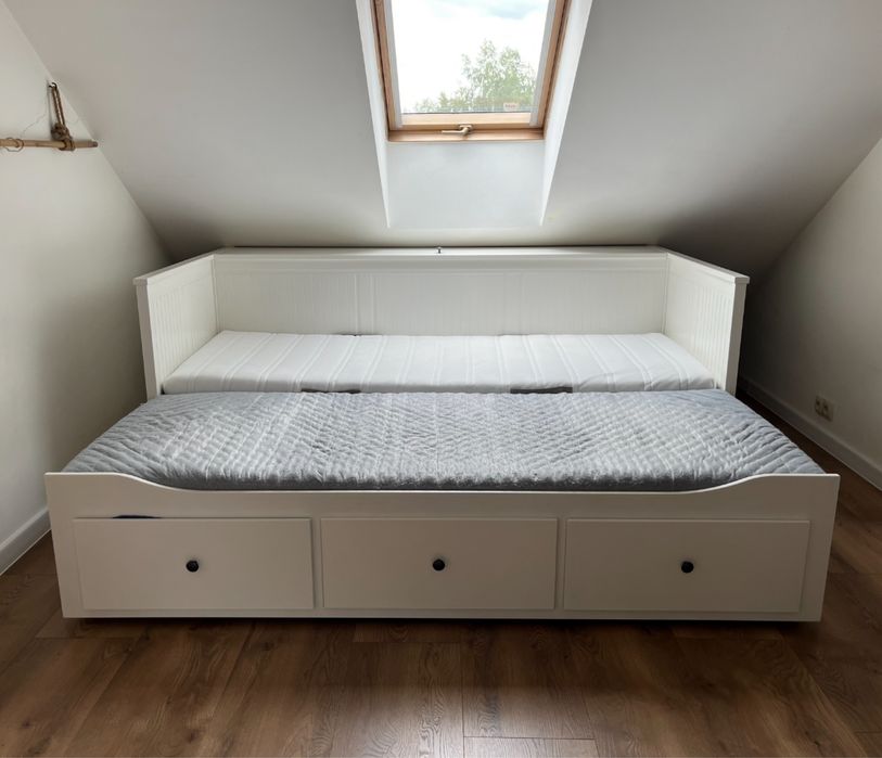 IKEA HEMNES – rozkładane łóżko z 3 szufladami (w tym 2 materace)+ schowek na materac