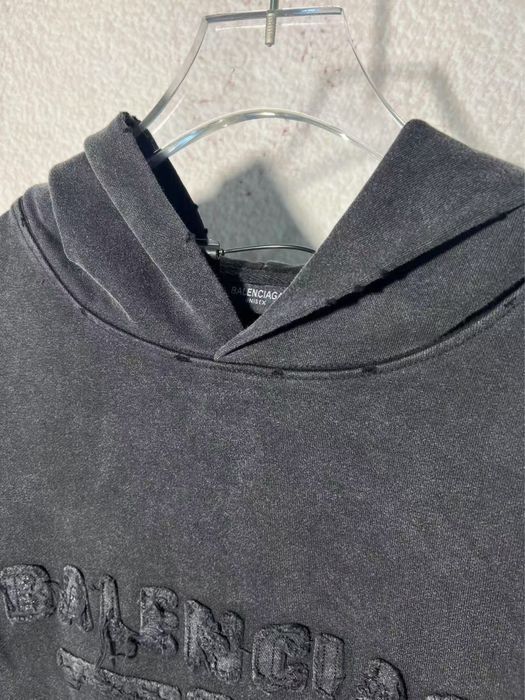 Худи BALENCIAGA рванное мужское унисекс черное пораанное винтажное