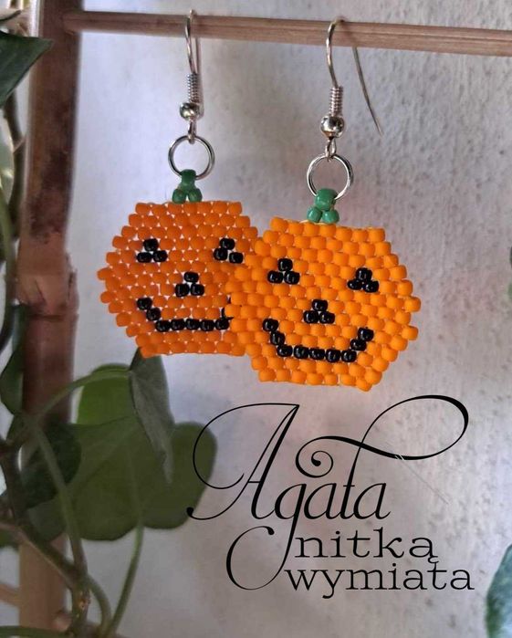 Kolczyki dynie szyte z koralików