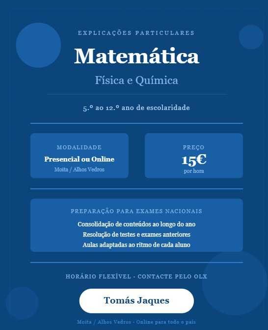 Explicações de Matemática, Física e Química — 5.º ao 12.º ano