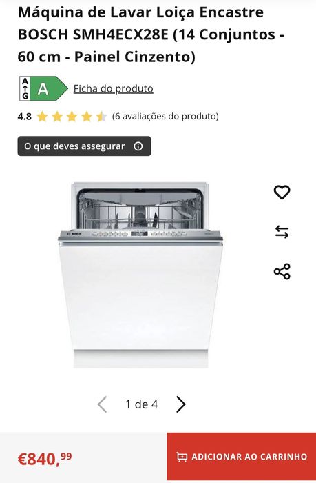 Máquina de Lavar Loiça Encastre BOSCH