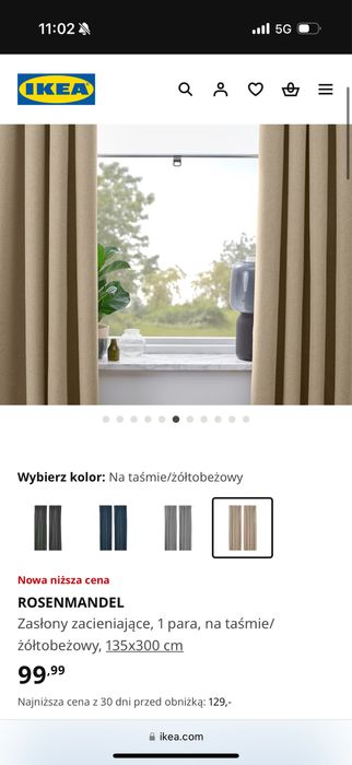 Zaslona skrocona 275 cm rosenmandel ikea