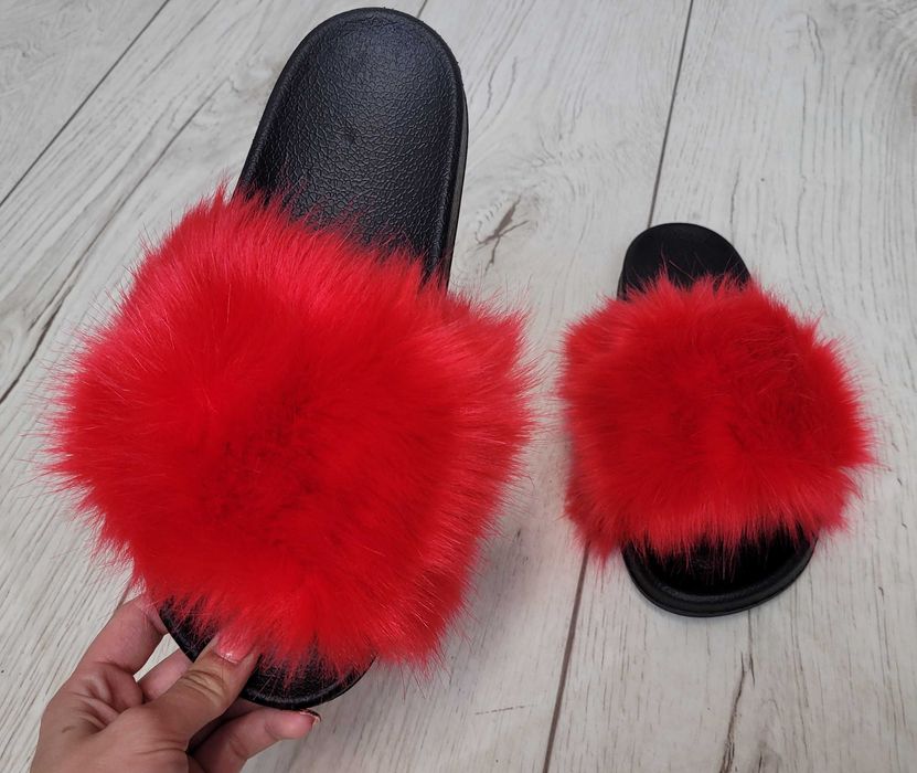 Klapki rozm 36-41 z futerkiem papucie buty CZERWONE TU KUPUJESZ 40