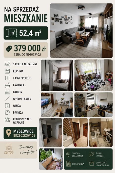 Mieszkanie 3 pokoje 52,4m2