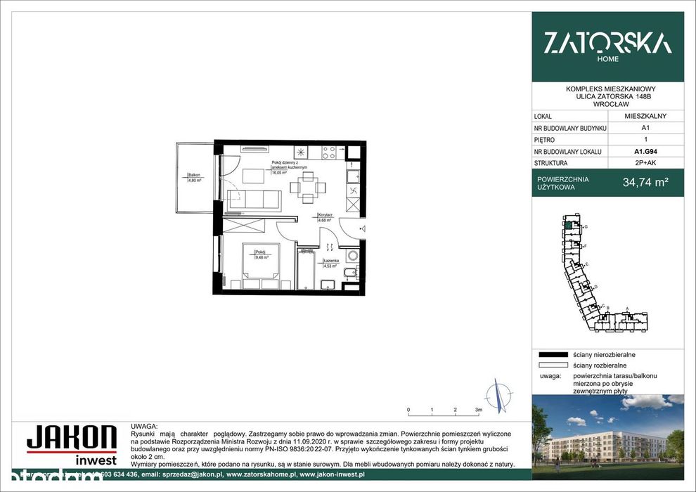 Apartment in Wrocław, Osiedle Wilanowskie, Zakrzów - Widok 2