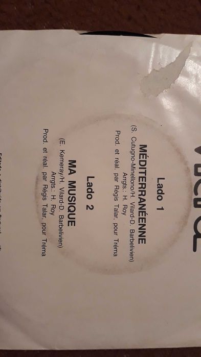 Hervé Vilard - Méditerraneénne - single vinil - portes incluídos