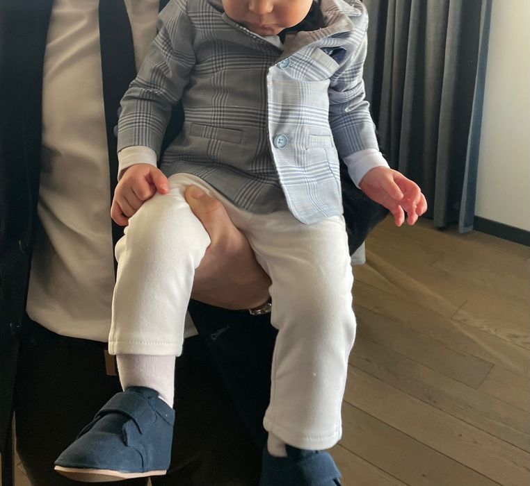 Garnitur dla chłopca chrzest roczek r.74 Mayoral buciki r.19