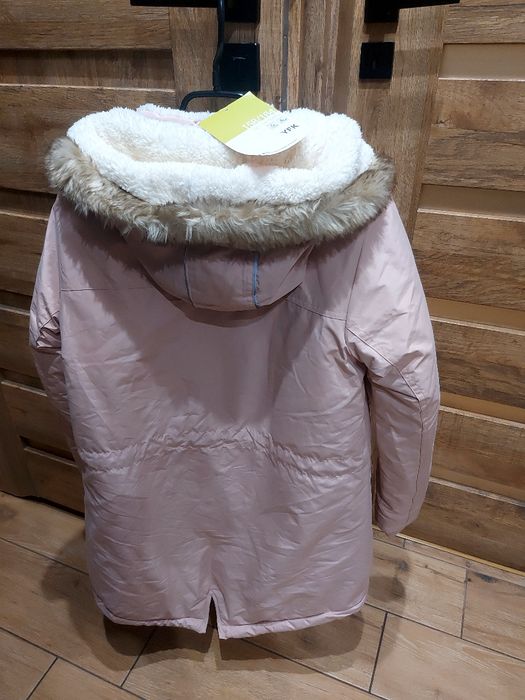 Kurtka zimowa ciepła 158 164 nowa  metka taliowana pudrowy roz parka