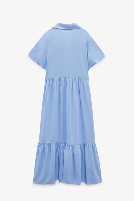 (NOVO C/ ETIQUETA, PORTES GRÁTIS) ZARA: Vestido Comprido Azul Abotoado