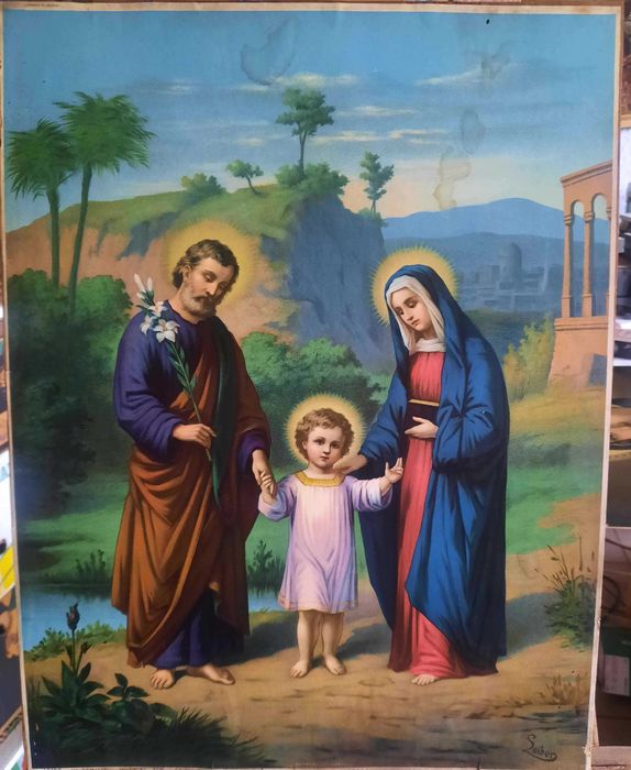 Święta Rodzina Przedwojenny Oleodruk 52 X 39,5 cm.