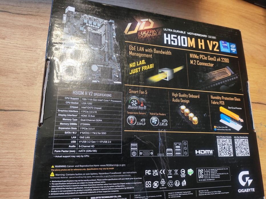 gigabyte h510m h v2 lga1200 uszkodzona wygięte piny box