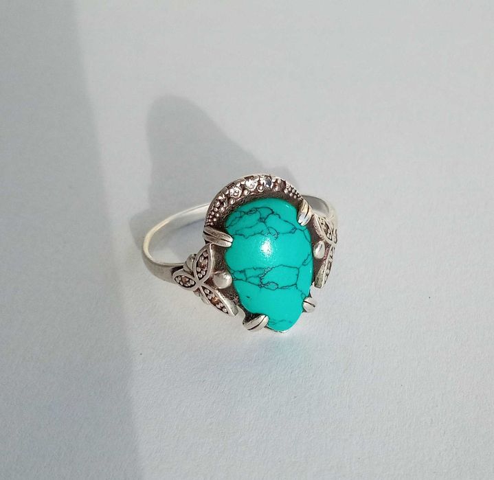 Перстень з каменями. Кольцо 20,5 розмір. Срібло 925 проба. Бірюза