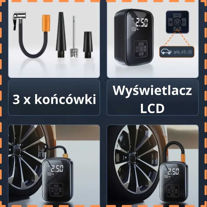 Bezprzewodowy KOMPRESOR Samochodowy Sprężarka ROWEROWA Pompka KÓŁ