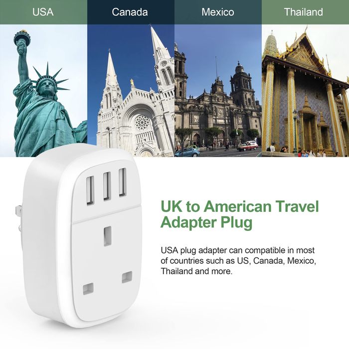 Wtyczka adaptera UK to USA, adapter podróżny z 3 portami USB