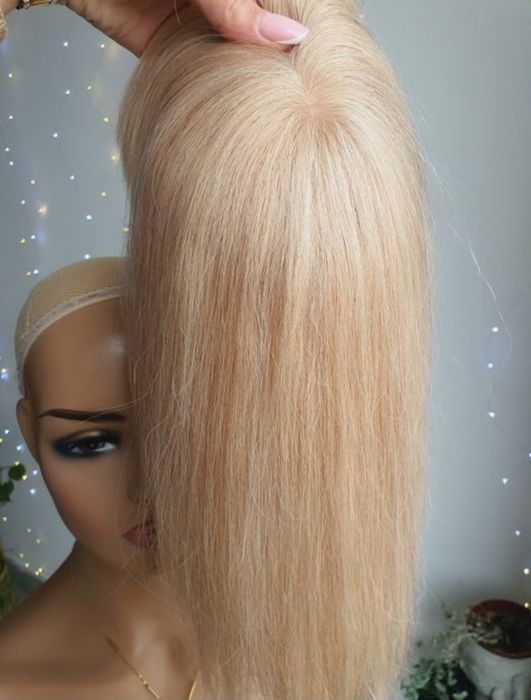 Tupet topper blond Asia z grzywką treska włosy naturalne