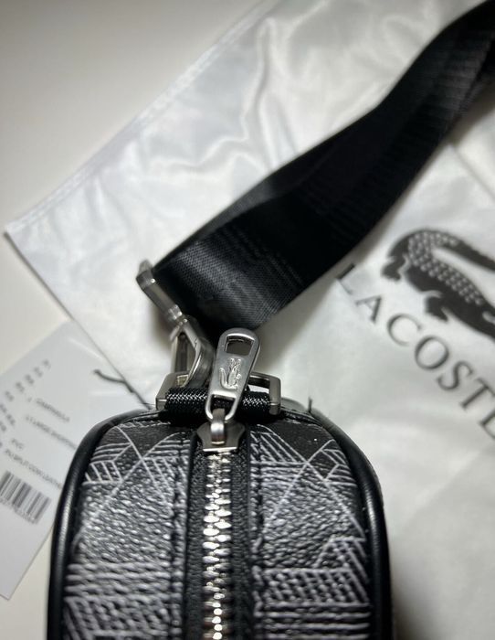 Якісна сумка через плече | барсетка LACOSTE чорна шкіряна | лакост