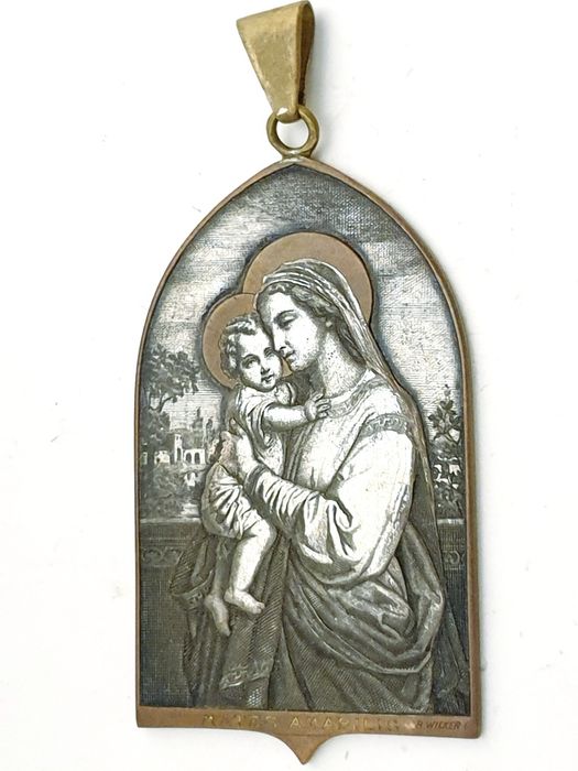 antigo pendente religioso "Mater Amabilis" - gravura de B. Wicker