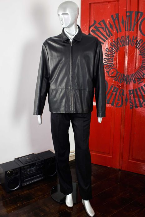 Шкіряна чорна класична чоловіча куртка, кожаная мужская куртка XL