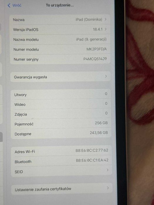 ipad 9 th. 256 Gb srebrny