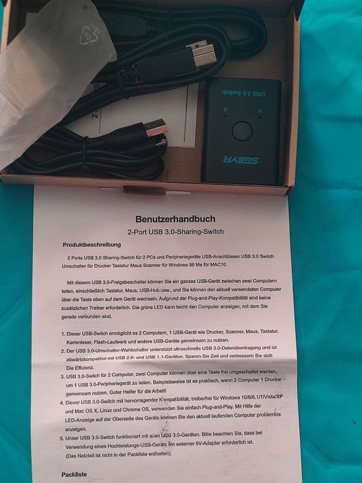 NOWY Przełącznik USB 3.0 Switch 2-Porty SGEYR | Do 2 Komputerów | Zestaw