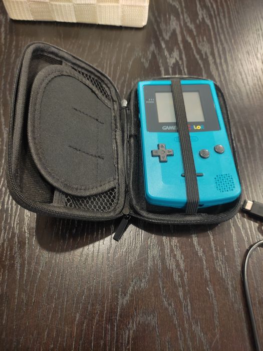 Conjunto Gameboy Color azul com cabo link carregador e bolsa de proteção