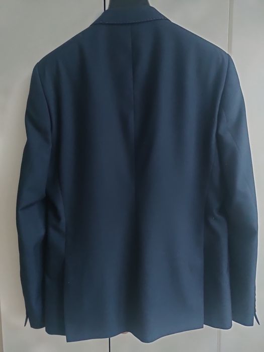 Granatowy wełniany garnitur męski spodnie marynarka Ozzano