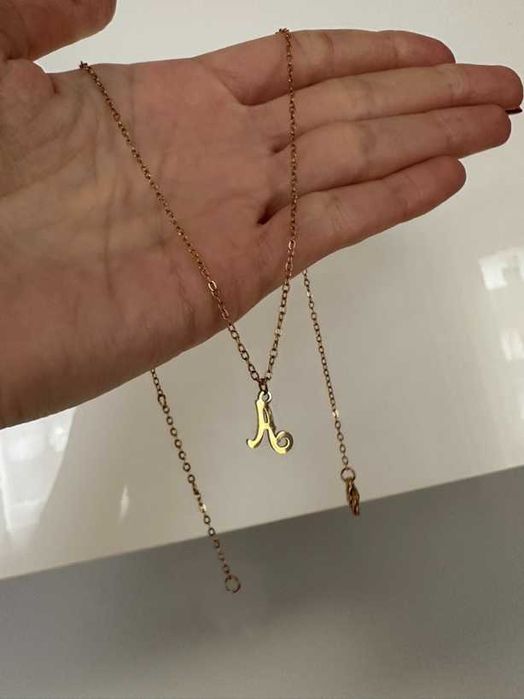 Naszyjnik łańcuszek złoty stal nierdzewna literka A