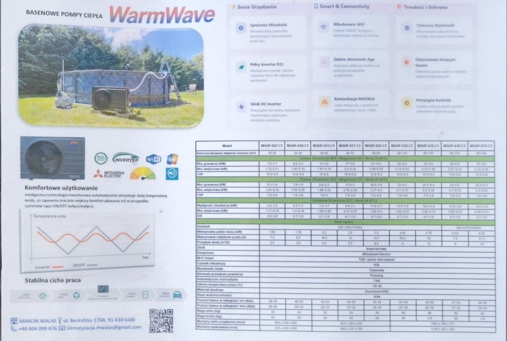 Pompa Ciepła WarmWave basenowa do basenu, 10KW, 5lat gwarancji, WI-Fi