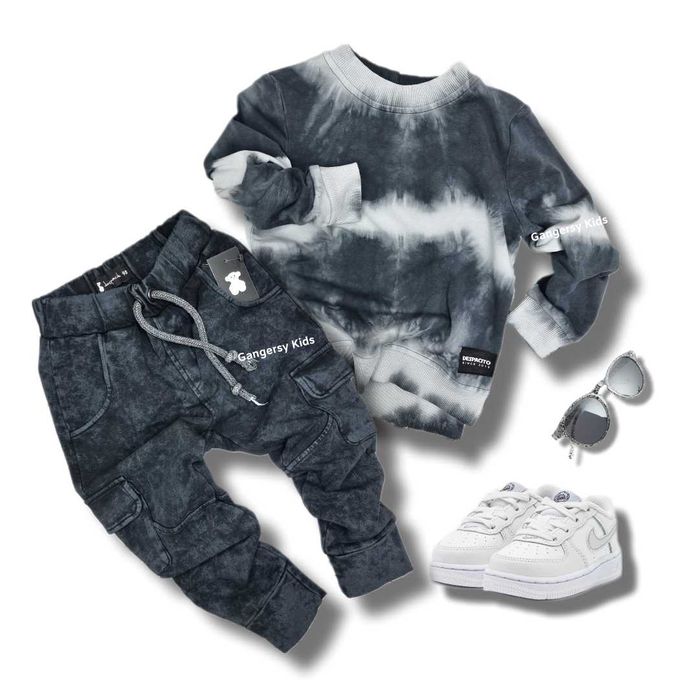 Spodnie cargo despacito bluza tie dye granat dark blue bojówki