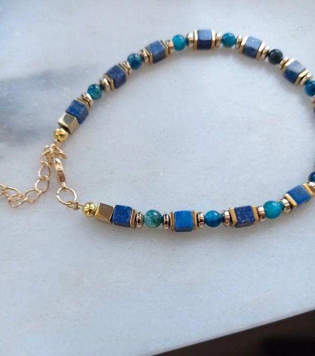 Pulseira de lápis lazúli e olho de tigre azul
