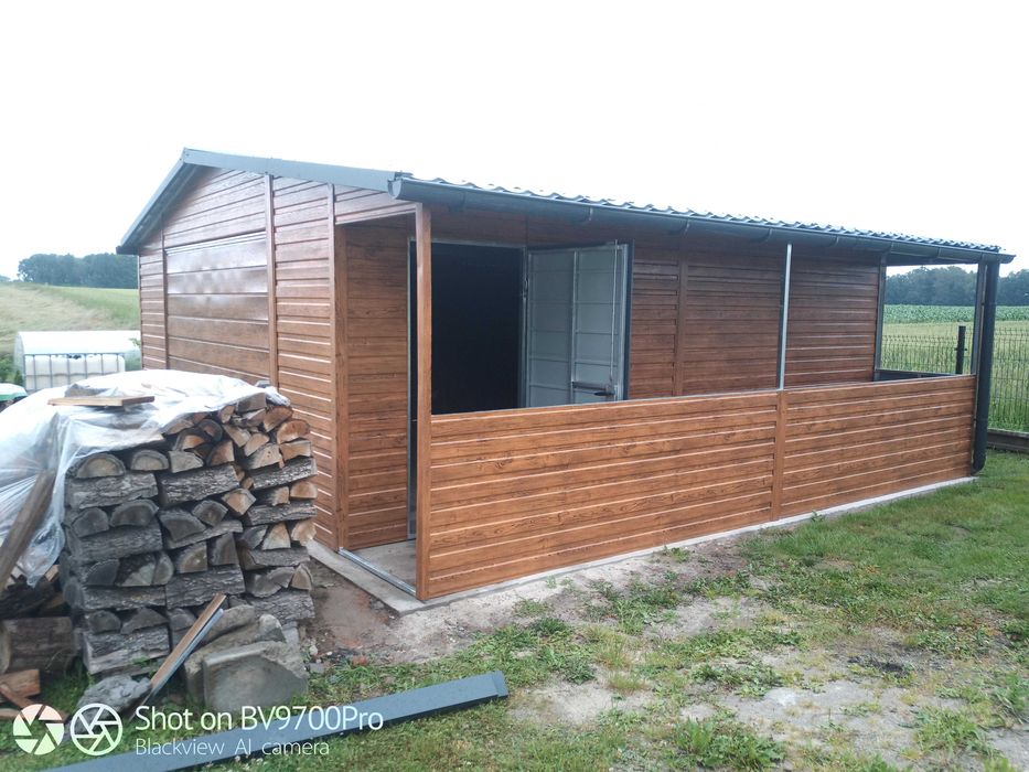 drewnopodobny garaż z zadaszeniem 5x6 6x6 profil zamknięty rynny