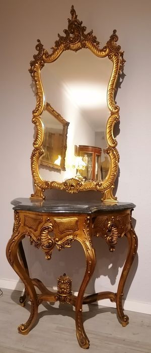 Credência (ou Consola; Mesa; Aparador) mármore, com Espelho, Luís XV