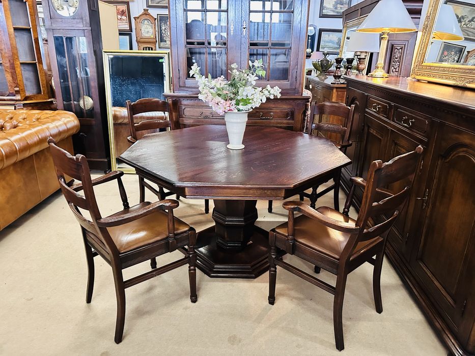 ELEGANCKI i SOLIDNY, w 100% dębowy stół na 1 nodze z 4 fotelikami :)