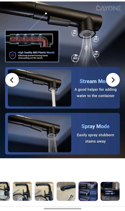 Кухонный кран Dayone Matte Black с выдвижным душем