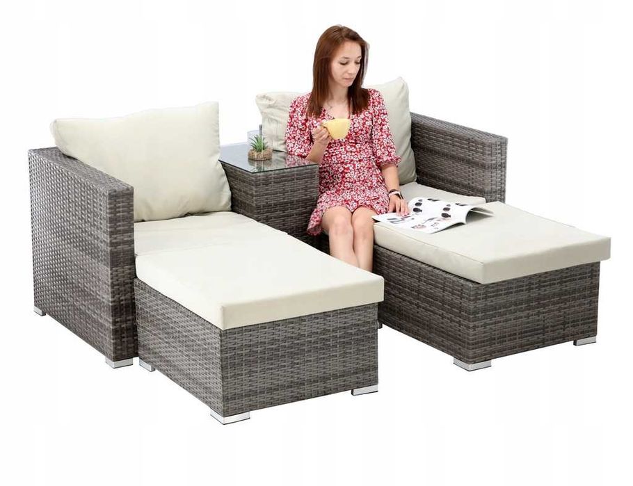 Meble ogrodowe duży zestaw sofa stolik fotele leżak NOWE