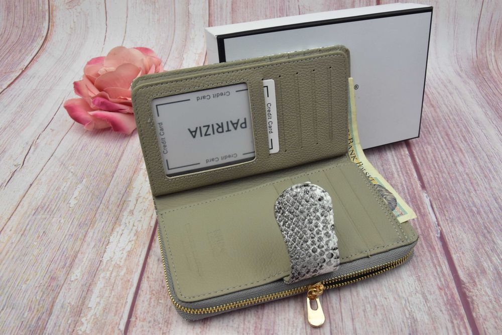 Portfel damski skórzany Patrizia Grey Pink Snake Wyprzedaż niska cena