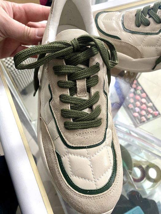 Tenis Lia Line Matelassê bege/verde pele