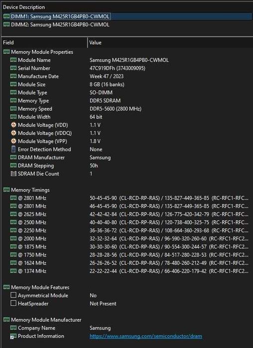 Оперативна пам'ять для ноутбука 16 Гб DDR5 5600 MHz (2x8 Гб) Samsung