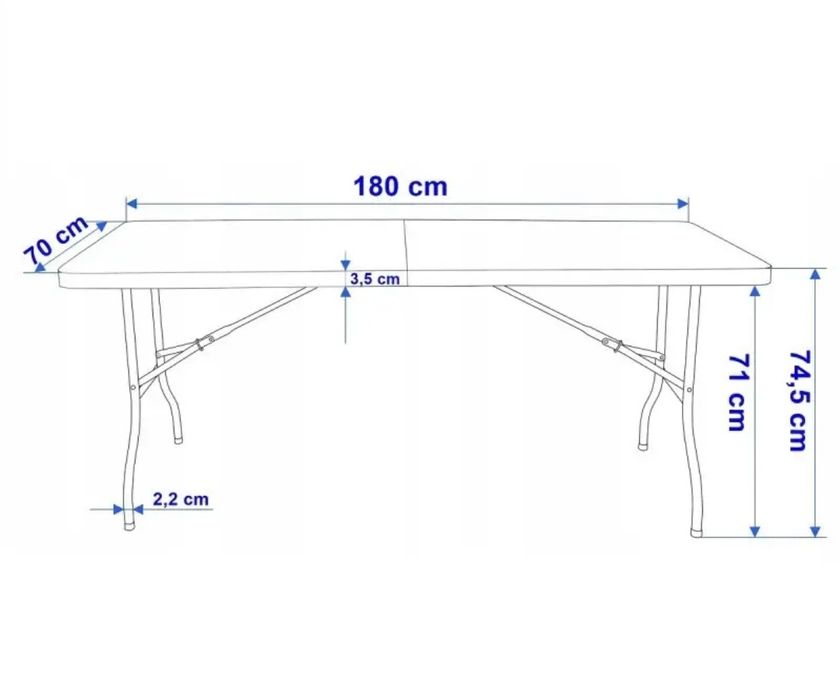 Садовий стіл розкладний 180х70х74 см Білий