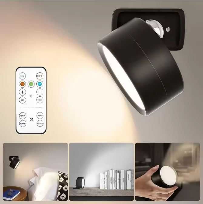 Kinkiet lampa ścienna LED 360 stopni pilot ładowana USB