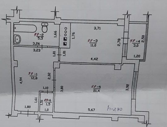 545$/м²! Продам однокомнатную квартиру 55 м², Бочарова. Дом сдан.